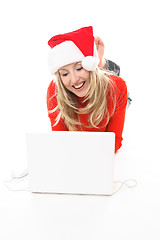 Image showing Christmas girl shopping browsing internet