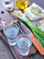 Image showing vodka, lard and cucumbers