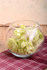 Image showing Cabbage chopped in glass bowl