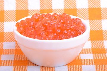 Image showing red caviar close up, healthy food concept