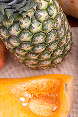 Image showing fresh pineapple with corn and orange