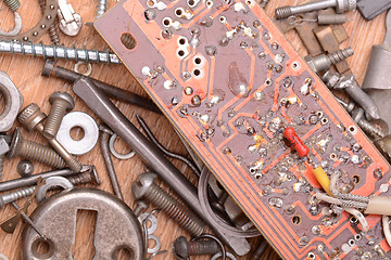 Image showing Close up of old computer circuit board