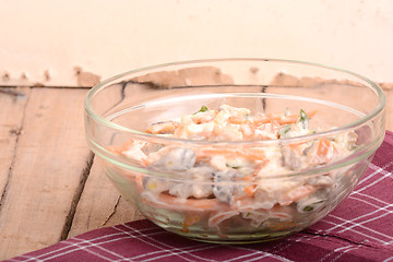 Image showing Fresh salad on glass bowl
