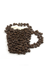 Image showing Isolated Coffee Mug and Creamer out of Coffee Beans