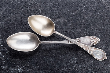 Image showing two old silver spoons