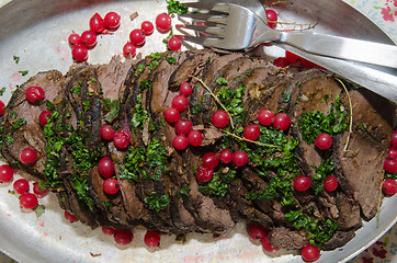 Image showing Moose steak in slices