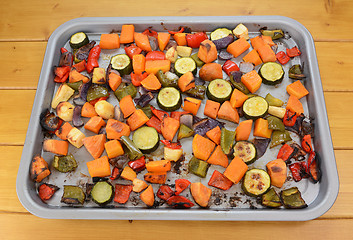 Image showing Roasted vegetables on a baking tray