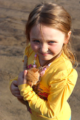 Image showing little girl with little red kitten