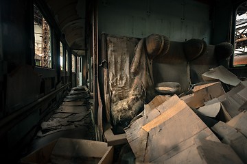 Image showing Messy vehicle interior of a train carriage