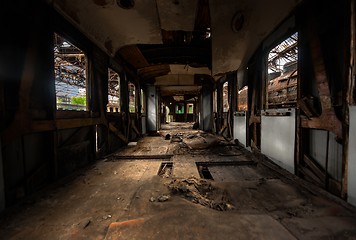 Image showing Messy vehicle interior of a train carriage