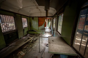 Image showing Messy vehicle interior of a train carriage