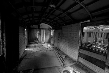 Image showing Messy vehicle interior of a train carriage