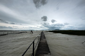 Image showing Wooden path trough the lakes