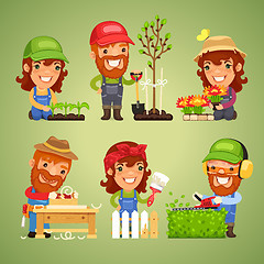 Image showing Farmers at Spring Work Set