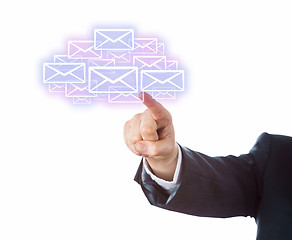 Image showing Arm Aiming At Many Email Icons Forming A Cloud
