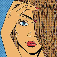 Image showing Face the girl looks beautiful pop art comics retro style Halfton