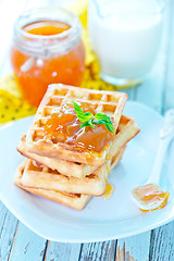 Image showing waffles with apricot jam 