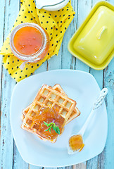 Image showing waffles with apricot jam 