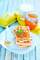 Image showing waffles with apricot jam 