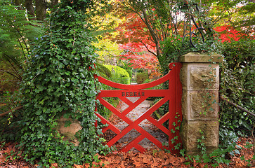 Image showing The little red gate at Bebeah Gardens