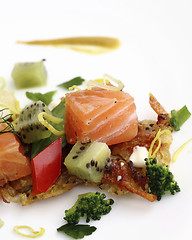 Image showing Potato pancakes with smoked salmon