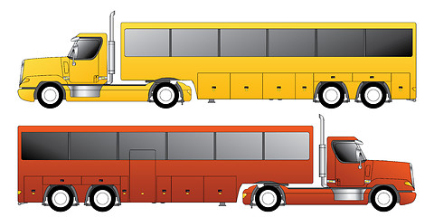 Image showing Conventional truck pulling bus trailer 