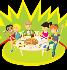 Image showing Friends in pizzeria