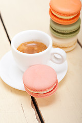 Image showing colorful macaroons with espresso coffee 