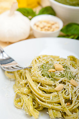 Image showing Italian traditional basil pesto pasta ingredients