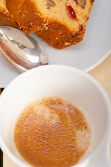 Image showing plum cake and espresso coffee 