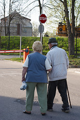 Image showing Senior couple walking together