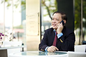 Image showing Asian businessman talking on smart phone