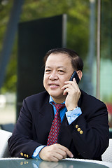 Image showing Asian businessman talking on smart phone