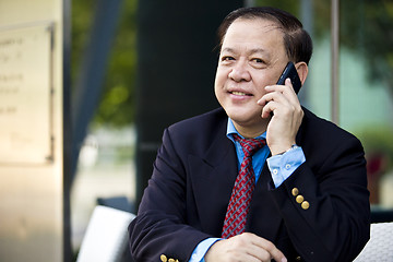 Image showing Asian businessman talking on smart phone