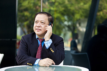 Image showing Asian businessman talking on smart phone