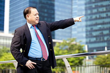 Image showing Asian businessman pointing at a direction