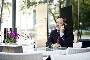 Image showing Asian businessman talking on smart phone