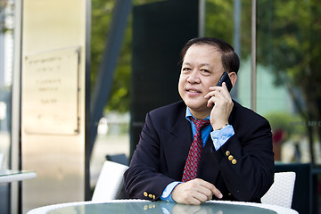 Image showing Asian businessman talking on smart phone