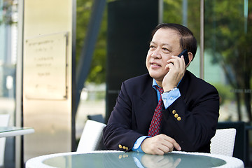 Image showing Asian businessman talking on smart phone