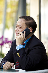 Image showing Asian businessman talking on smart phone