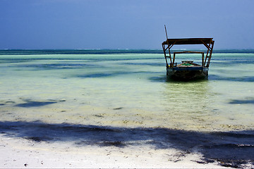 Image showing beach seaweed and boat in tanzania