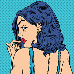 Image showing Surprised woman looks back pop art comics retro style Halftone