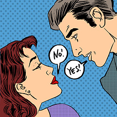 Image showing dispute men and women no Yes pop art comics retro style Halftone