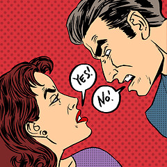 Image showing Angry quarrel male female Yes no pop art comics retro style Half