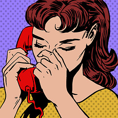 Image showing woman speaks on the phone pop art comics retro style Halftone