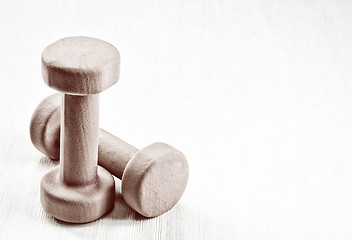 Image showing Fitness equipment dumbbells