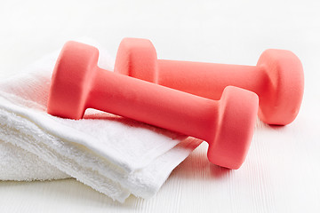 Image showing Fitness equipment dumbbells