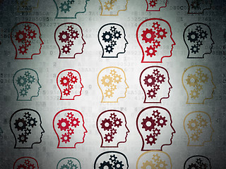 Image showing Data concept: multicolor Head With Gears icons on digital background