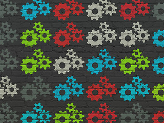 Image showing Information concept: multicolor Gears icons on wall background