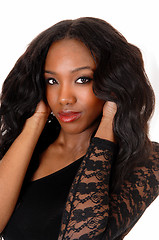 Image showing Closeup portrait of black woman. 